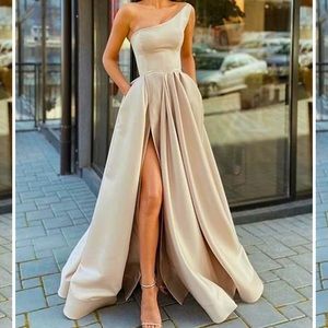 A-Line/Princess Satin Ruffles One-Shoulder Sleeveless Floor-Length Dress